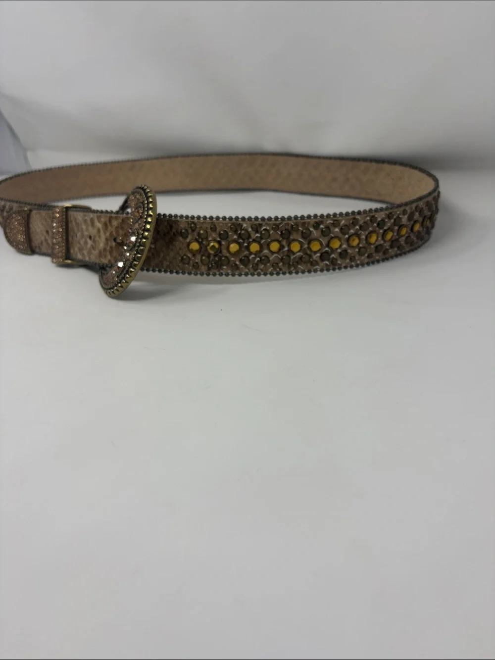 Chico’s Embellished Tan Leather Western-Style Belt Size Large